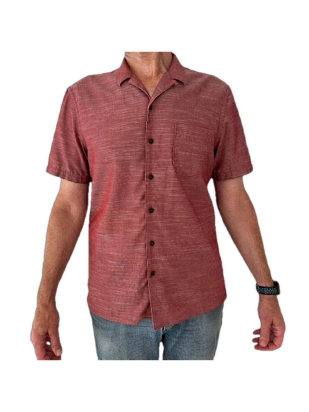 HUDSON NORTH Cotton Short Sleeve Button Down Shirt Notch Collar Front Pocket